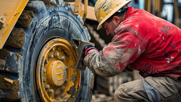 Mechanic Repairing Heavy-Duty Construction Tractor - Professional Equipment Maintenance